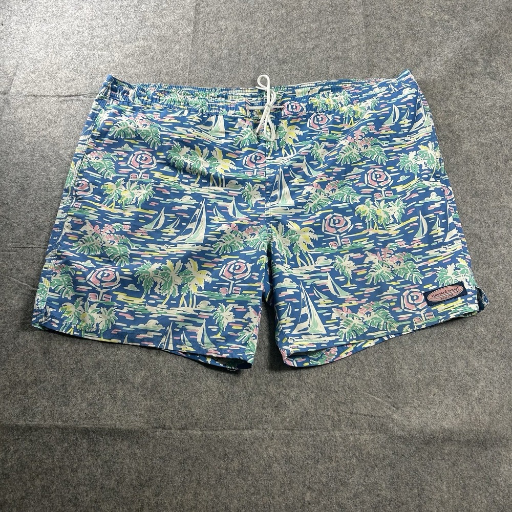 Vineyard Vine Swim Trunks Mens XL Lined Sailboat Print Blue Vacation Resort
